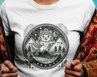 Camiseta Ski Kitten: Gato hipster vintage con gafas de esquí retro
