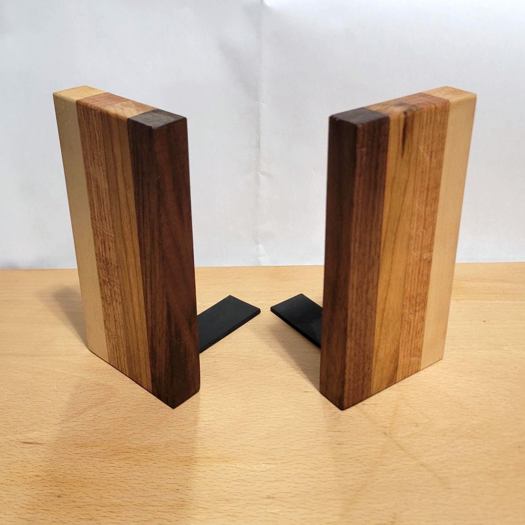 Mixed Hardwood Bookends - Solid Wood Bookends in Walnut, Cherry, Oak ...