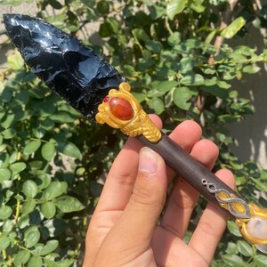8,4&#39;&#39;+ natuurlijk obsidiaan, kwartskristal, vleermuismes, woondecoratie, met de hand gesneden, kristallen mes, kristallen geschenken 1 st