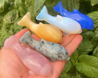 Golfinho de cristal de quartzo esculpido à mão: decoração natural para casa, presente de cura