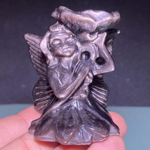 2.2&#39;&#39;+ Natural Silver obsidian crystal,quartz crystal,Flower Fairy skull,Home Decoration,hand carved,crystal angel,Crystal Gifts 1pc