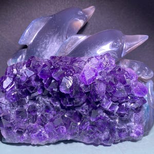 5.6&#39;&#39; Natural Amethyst Agate Cluster,quartz crystal,dolphin skull,Home Decoration,hand carved,crystal dolphin,Crystal Gifts 1pc