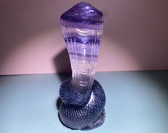 Cráneo de serpiente de cristal de fluorita tallado a mano: decoración del hogar (10 cm)
