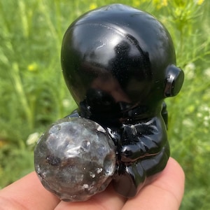 2.5''+ Natural Obsidian crystal,yooperlite moon,quartz crystal,Astronaut skull,Home Decoration,hand carved,crystal Astronaut,Crystal Gifts