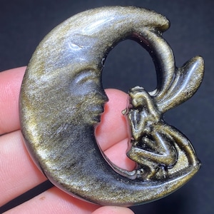 1.7&#39;&#39;+ Natural Gold obsidian crystal,quartz crystal,Angel skull,Home Decoration,hand carved,crystal Angel,Crystal Gifts 1pc