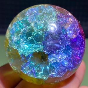 1.9 &#39;&#39;+ Titanium Rainbow Magical Aura Crackle Sphere, Kristallglas Ball, Kristallkugel, Dekoration Geschenke 1Stk