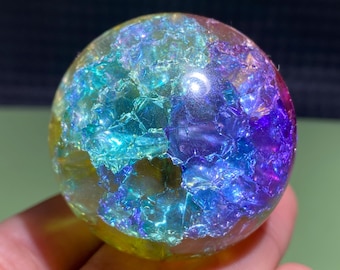 1.9&#39;&#39;+ Titanium Rainbow Magical Aura Crackle Sphere,Crystal Glass Ball,Crystal sphere,Home Decoration Gifts 1pc