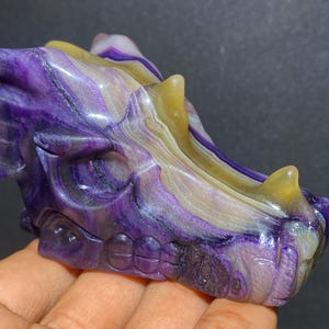3.7&#39;&#39;+ Natural fluorite quartz,quartz crystal,Dragon skull,Home Decoration,hand carved,crystal Dragon,Crystal Gift