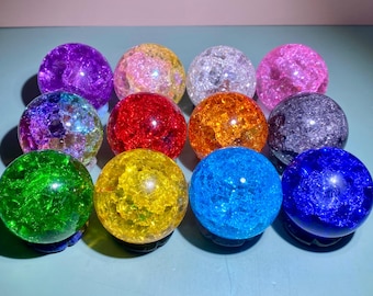 1.9&#39;&#39;+ Titanium Rainbow Magical Aura Crackle Sphere,Crystal Glass Ball,Crystal sphere,Home Decoration Gifts 1pc