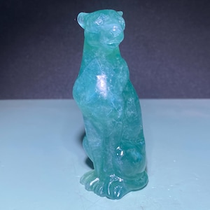 Cristal de fluorita verde natural de 3,9&#39;&#39;+, cristal de quartzo, caveira de leopardo, decoração para casa, esculpido à mão, leopardo de cristal, presentes de cristal 1 peça