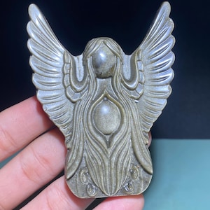 3.4&#39;&#39;+ Natural Gold obsidian crystal,quartz crystal,Angel skull,Home Decoration,hand carved,crystal Angel,Crystal Gifts 1pc