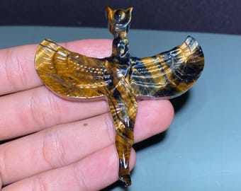 Tête de mort ange oeil de tigre : figurine en cristal sculpté à la main, décoration d'intérieur