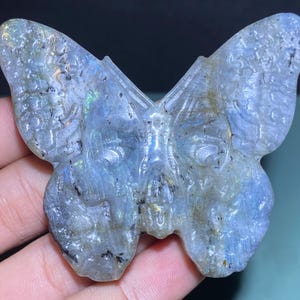 3.1&#39;&#39;+ Natural labradorite crystal,quartz crystal,Butterfly skull,Home Decoration,hand carved,crystal Butterfly,Crystal Gifts 1pc