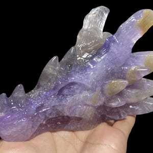 Hand-Carved Purple Fluorite Dragon Skull: Crystal Healing, Home Decor