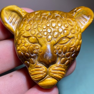 2&#39;&#39;+ Pedra natural olho de tigre, cristal de quartzo, caveira de leopardo, decoração para casa, esculpida à mão, leopardo de cristal, presentes de cristal 1 peça