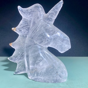 5.1&#39;&#39;+ Natural Clear crystal,quartz crystal,unicorn skull,Home Decoration,hand carved,crystal unicorn,Crystal Gifts 1pc