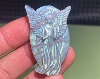 Angelo di cristallo di labradorite intagliato a mano: regalo per la casa (2,1'')