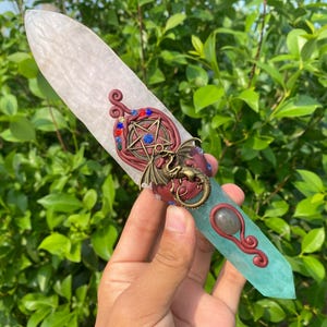 9.4inches Natural Rose Crystal knife,quartz crystal,Home Decoration,hand carved,crystal Dagger,Halloween gift 1pc