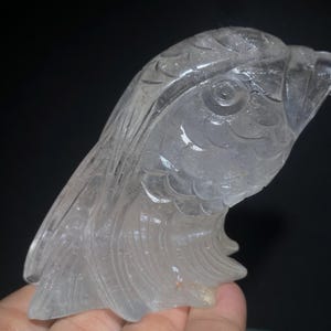 Clear Quartz Crystal Eagle Skull: Hand Carved Healing Stone, Home Decor