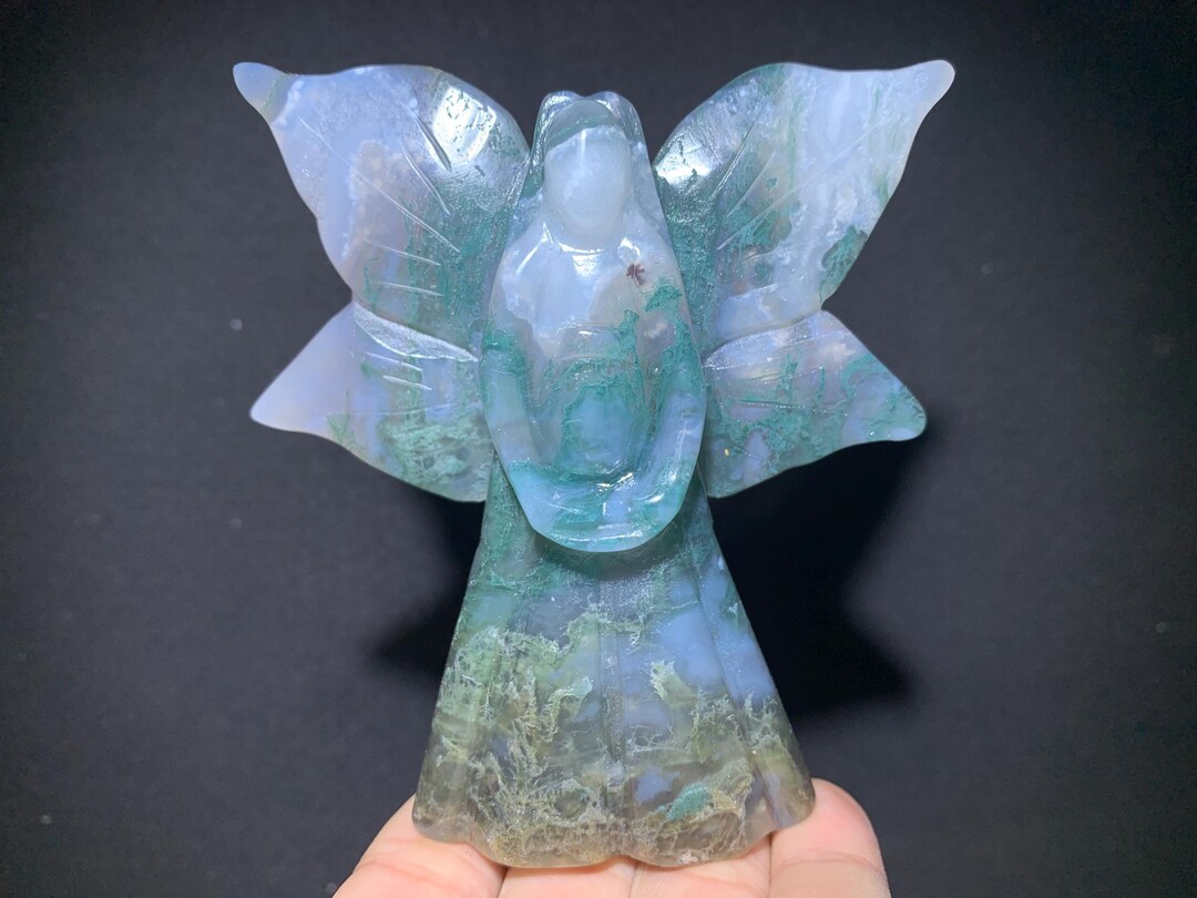 3.9inche Hand Carved Moss Agate Crystal Angel: Skull Gifts - Etsy