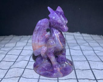 2.7" Natural Dreamy amethyst Dragon Skull, Hand Carved Crystal Figurine
