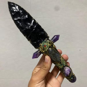 9.8&#39;&#39;+ Natural Obsidian crystal,quartz crystal,Big Obsidian knife,Home Decoration,hand carved,crystal knife,Crystal Gifts 1pc