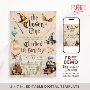 Editable The Chosen One Winter Wizard Magic School Wizardry Theme Invites Wizard Birthday First Bday Magical Celebration Digital Invite TC03