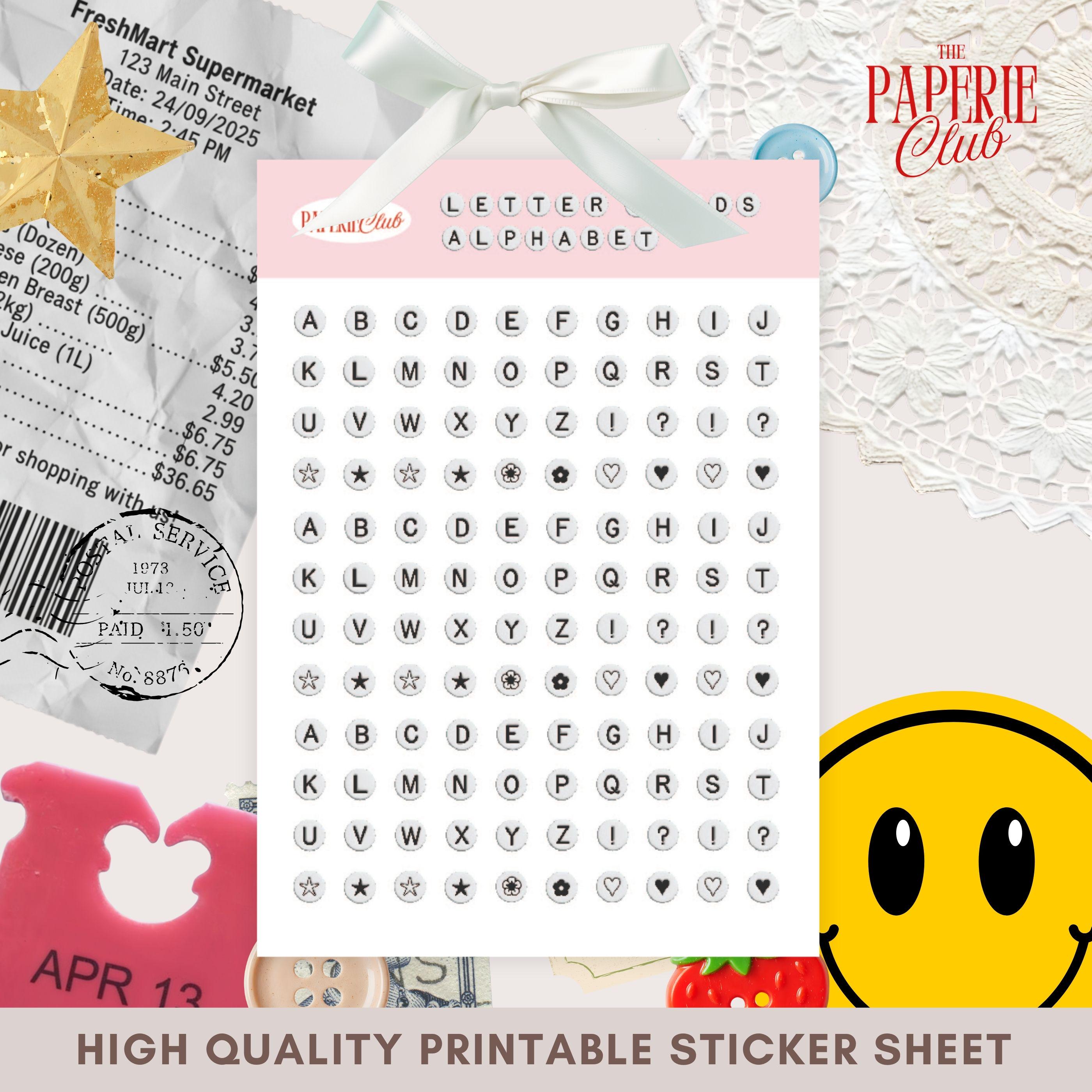 Printable Letter Beads Alphabet Sticker Sheet Friendship Bracelet ...