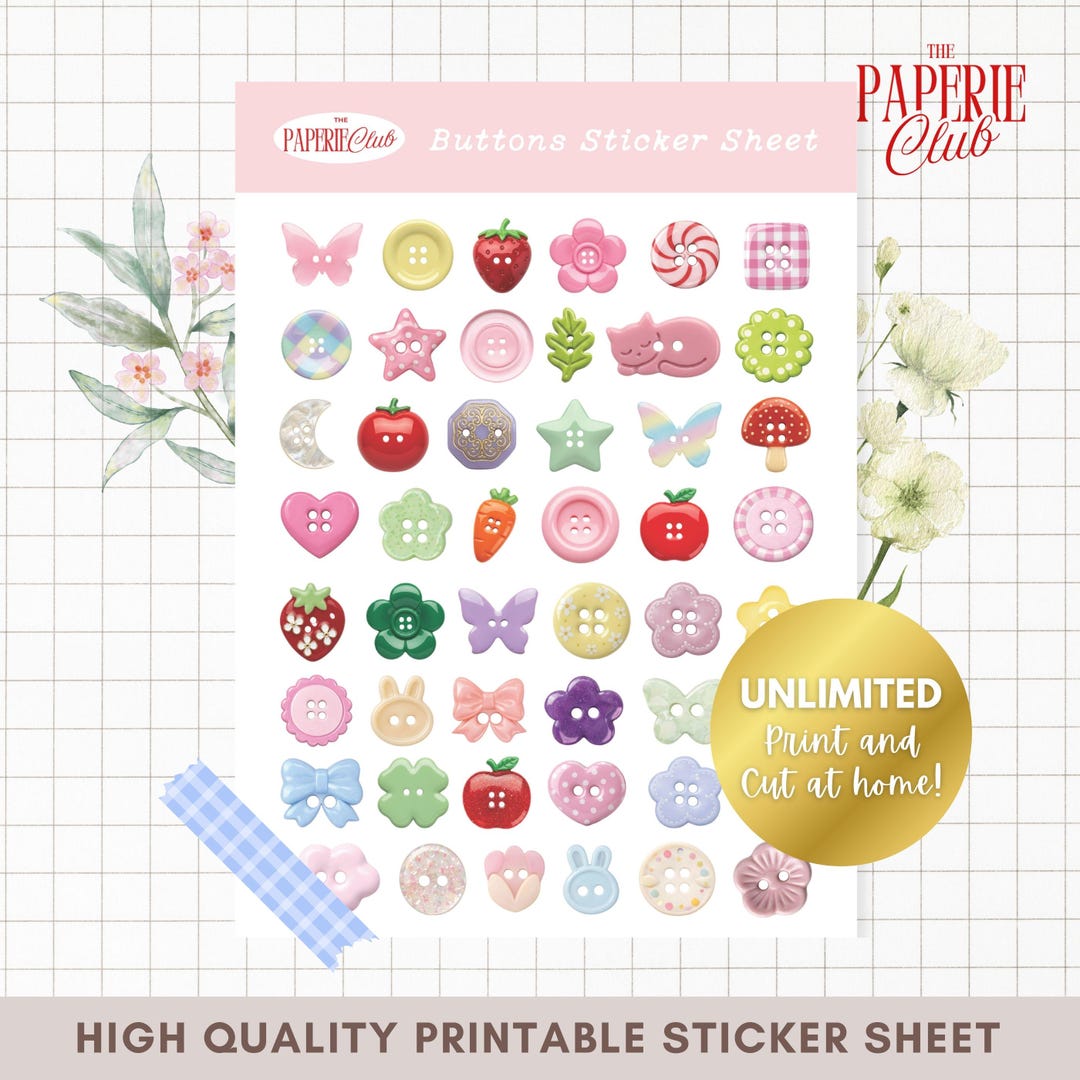 Whimsy Sticker Printable Whimsy Buttons Sticker Sheet Junk Journal Scrapbook Stickers Trinkets ...