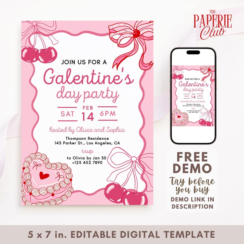 Galentine's Day Party Invitation Template Girly Galentines Invite