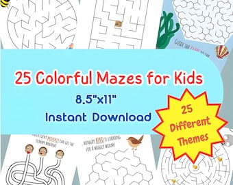 Colorful Mazes for Kids Ages 6-8, Fun Learning Activity (Digital Download)