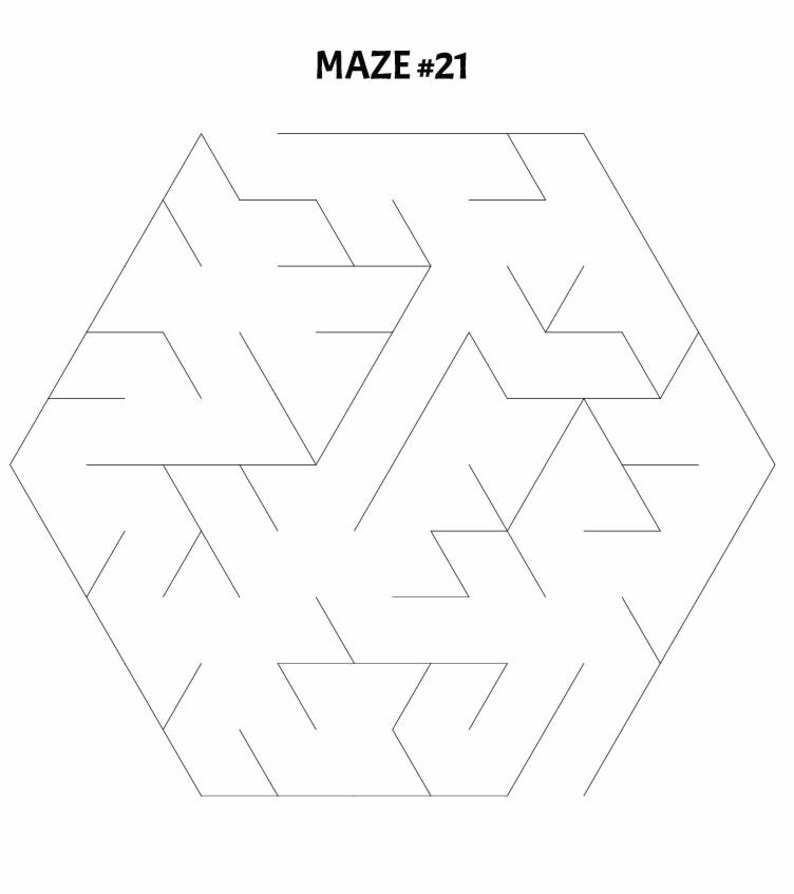 May include: A black and white maze puzzle with the text "MAZE #21" at the top.