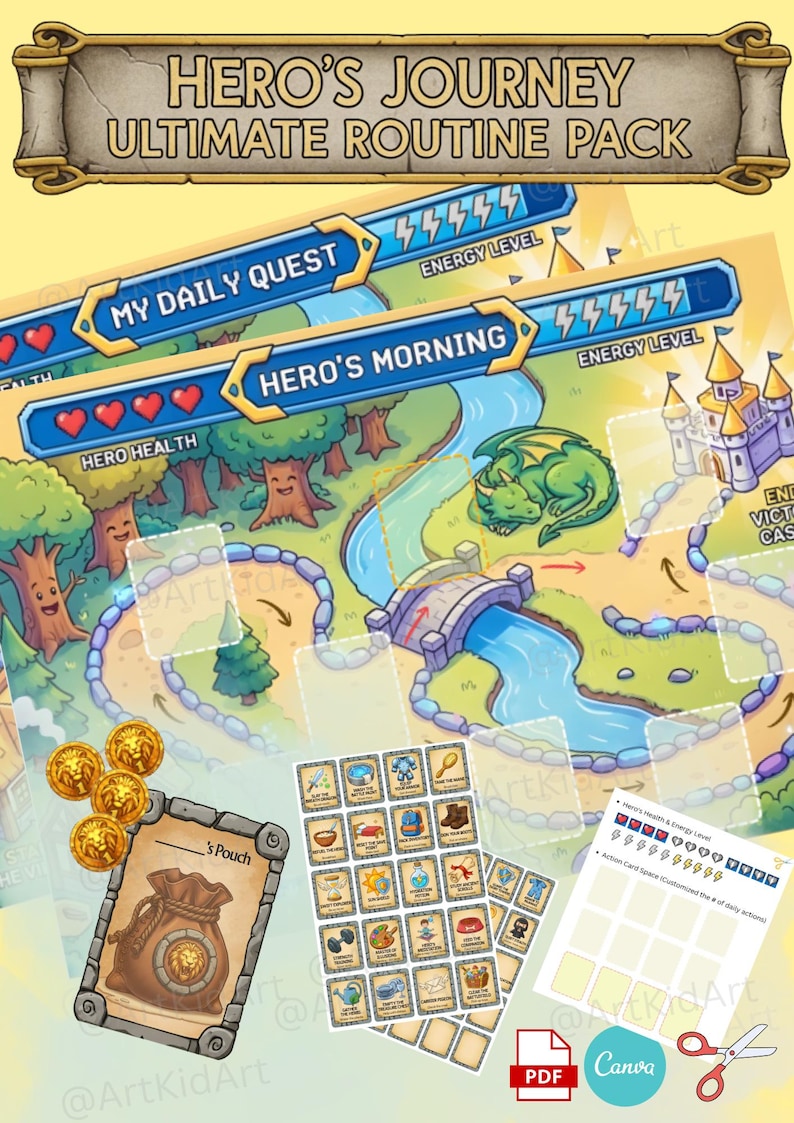 Quest Routine Bags Editable, Gamified Daily Routine Chart for Kids, Adventure Quest Board ...