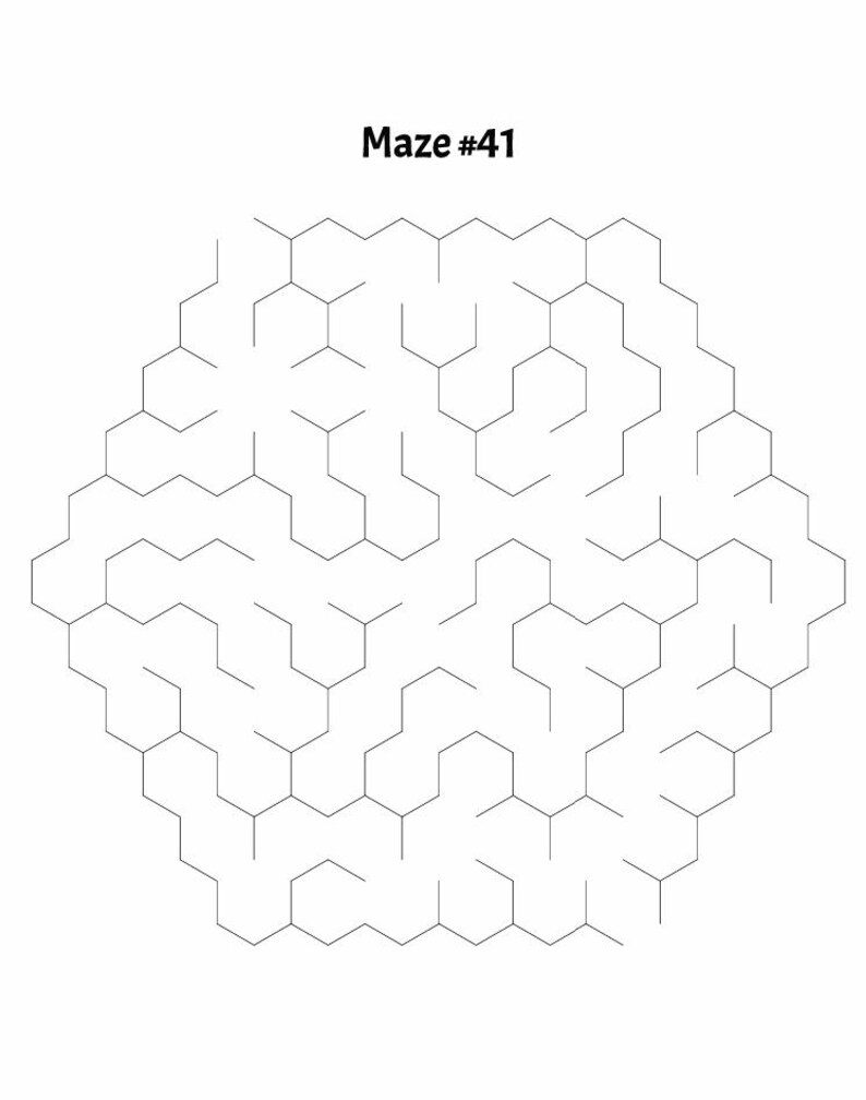 May include: A black and white maze with a hexagonal pattern. The maze is labeled "Maze #41".