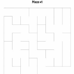 May include: A black and white maze with the text "Maze #1" at the top.