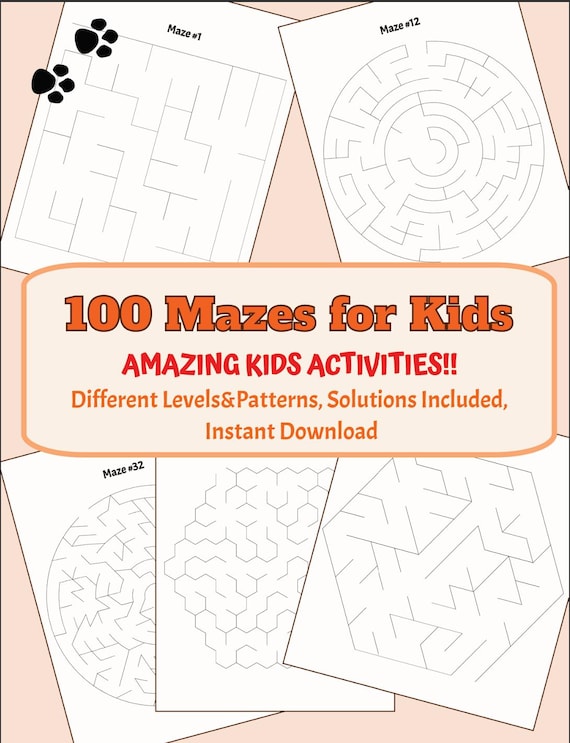 100 Kids Maze Set, Printable Activity Pages (PDF)