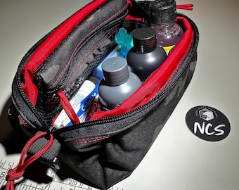 Cordura Travel Toiletry Bag: Zippered Box Pouch with Elastic Inserts
