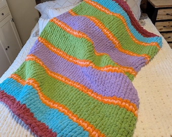 available - Hand-Knit Chunky Blanket - 65x40 Cozy Throw, Home Decor