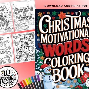 Christmas Coloring Pages, Christmas Motivational Words Coloring Book, Printable Coloring Book, Coloring Pages