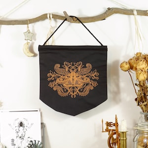Botanical Moth Embroidered Wall Hanging Dark Academia Embroidery Insect Witchy Tattoo Embroidery Art black copper