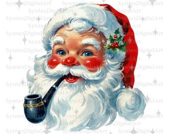 Lindo Papá Noel Fumando, Papá Noel Fumando Png, Lindo Papá Noel Fumando, Divertido Papá Noel Lindo Png, Papá Noel Fumando Retro, Papá Noel Vintage Png, Feliz Navidad Png