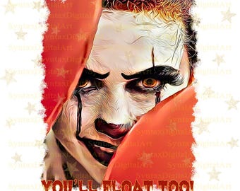 Payaso asesino (Png), Payaso aterrador (Png), Tú también flotarás (Png), Payaso de terror (Png), Payaso de Halloween (Png), Payaso espeluznante (Png), Camiseta de Halloween (Png), Sublimación