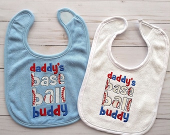 Daddy baseball buddy embroidered baby bib. Infant drool bib. Gifts for baby. Baby shower present. Baby boy bib. Softball bib. KBD29