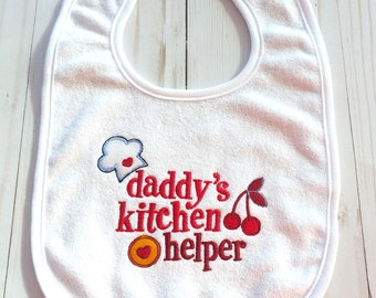 Daddy's Kitchen Helper Embroidered Baby Bib, Chef Gift