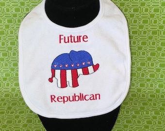 Political baby bib, Embroidered baby bib, Baby shower gift, Gift for baby, Future Republican, Elephant, Trump, Government, Patriotic.KBD672