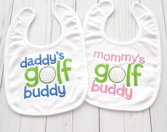 Embroidered golf baby bib, Daddy's golf bib, Mommy's golf bib, baby shower gifts, gifts for baby, bibs for babies, sister golf bib KBD535