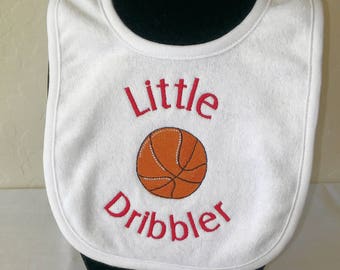 Embroidered Basketball Baby Bib, Little Dribbler, Baby Shower Gift