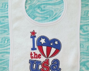 Patriotic Embroidered Baby Bib, USA, Baby Shower Gift