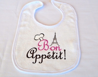 Bon Appetit Embroidered Baby Bib: French Eiffel Tower Design