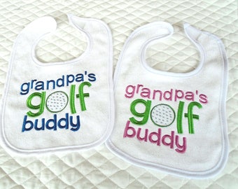 Golf  baby bib, embroidered baby bib, baby shower gift, gift for baby, Grandpa's golf buddy, Sports bib, Poppy, Grandpa, Customize. KBD535
